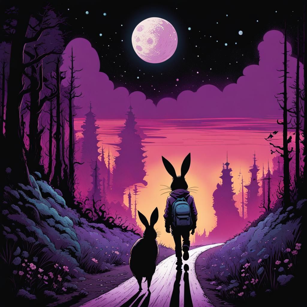 Purple Rabbit Head on Road Digital Art