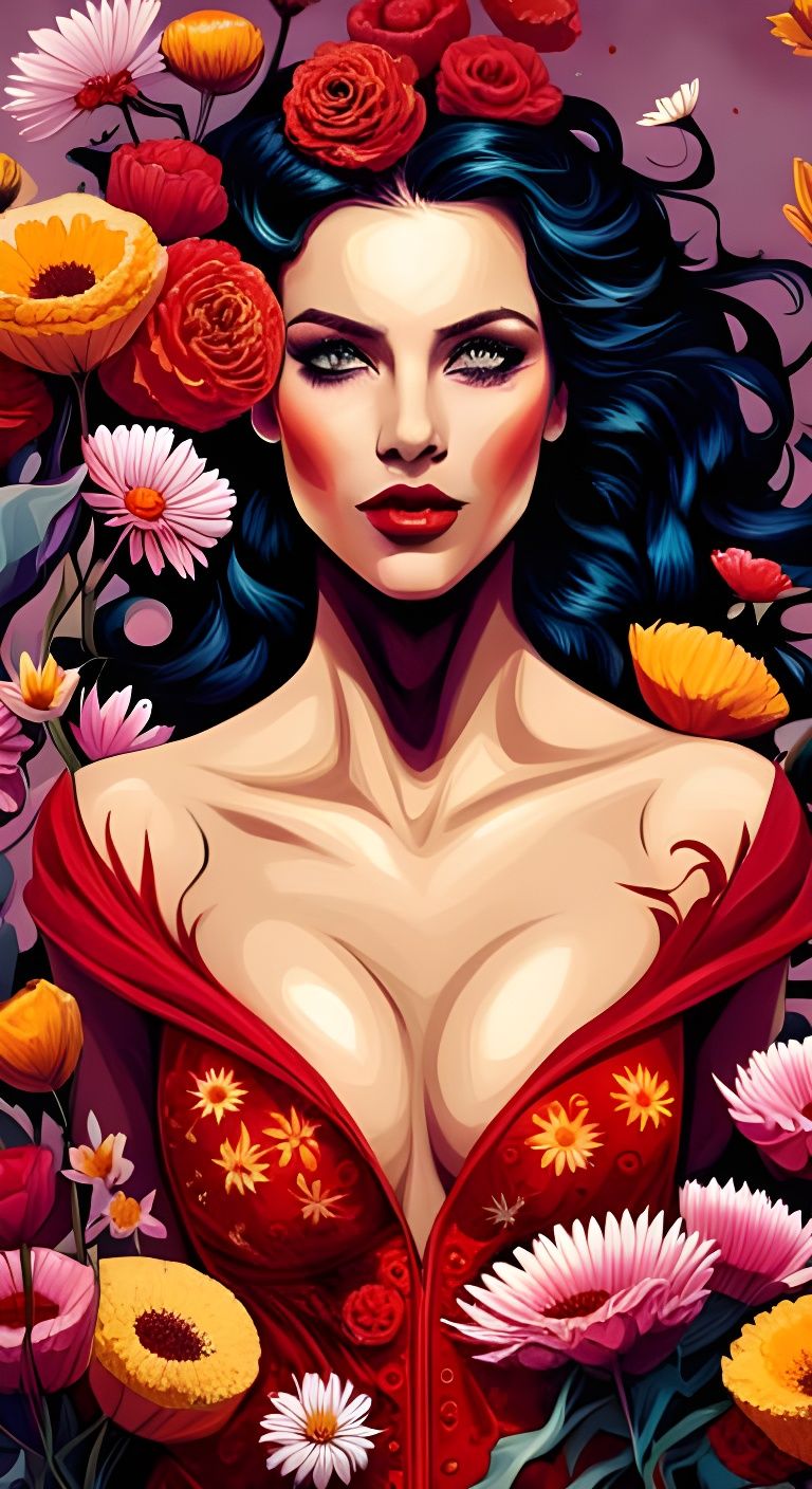Beautiful Woman Covered in Flowers: Fantasy Art