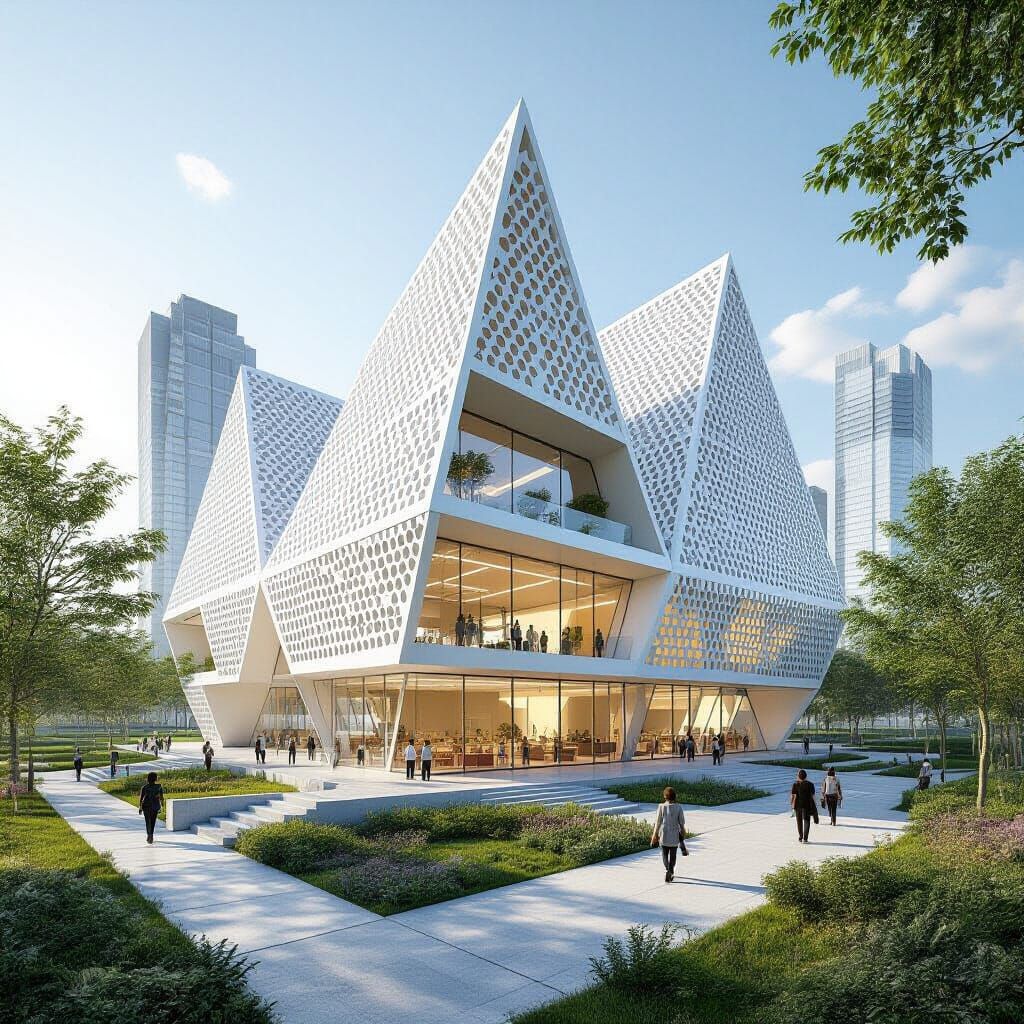 Futuristic 3D Pyramid Primary School Architectural Rendering