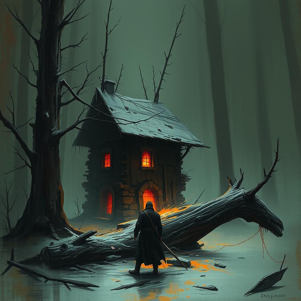 Sinister Wood Shattering in a Dark Fantasy Style