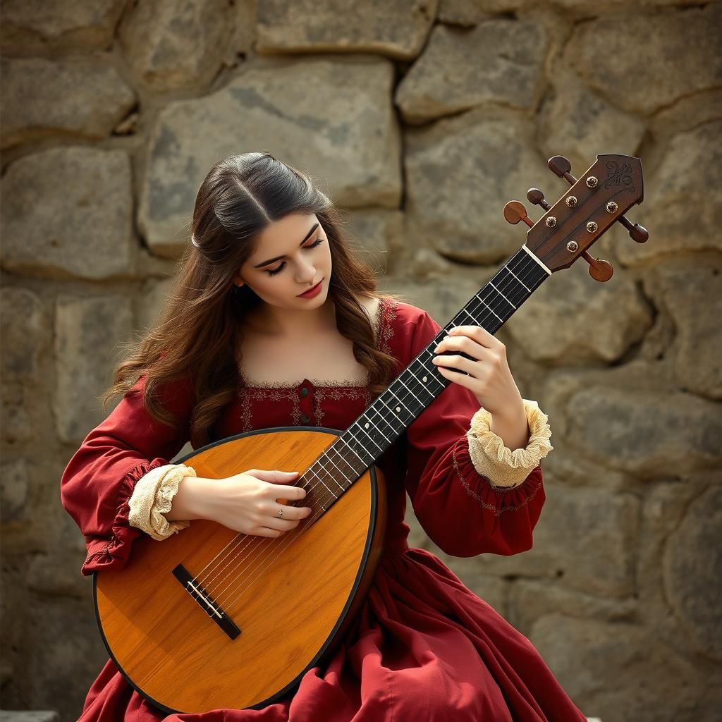 Medieval Woman Plays Musical Lute