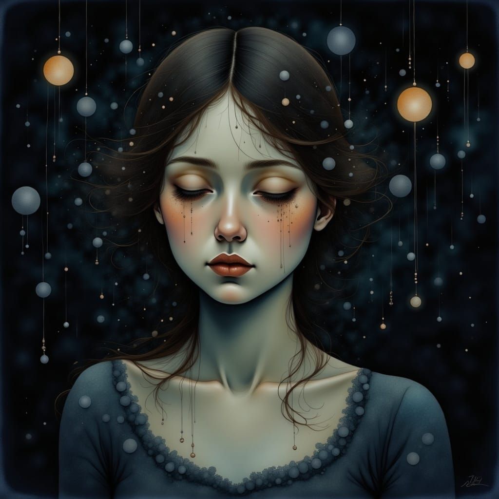 A Young Woman in a Faint Lunar Glow