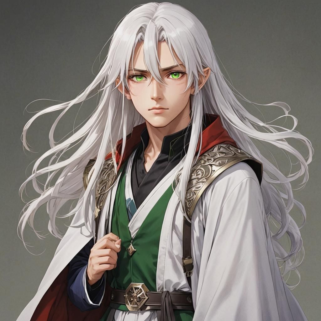 Anime Style Sorcerer with White Hair and Red Skin