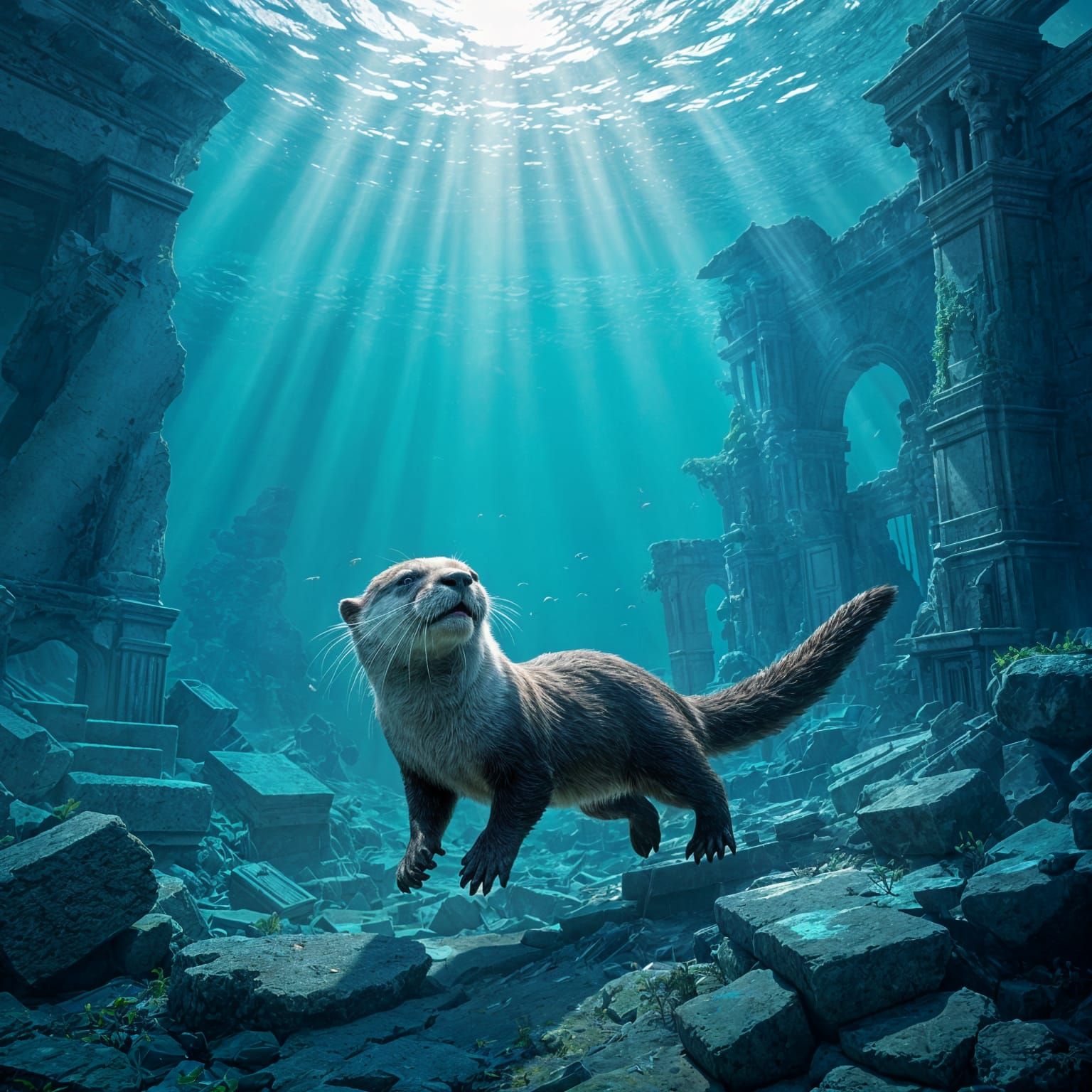 Underwater Otter Adventure in David Miller Style