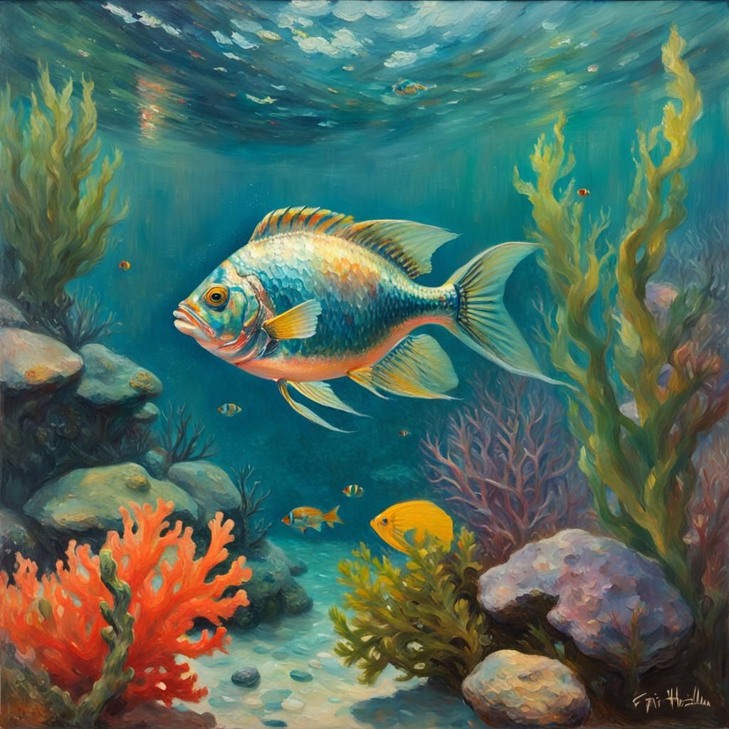 Glass Jewel Fish in a Fauvist Coral Reef