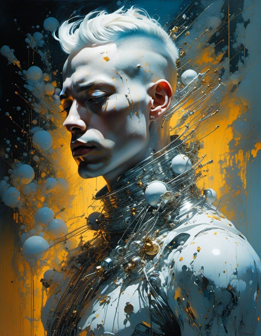 Hyper-Realistic Neon Android Cyborg Portrait