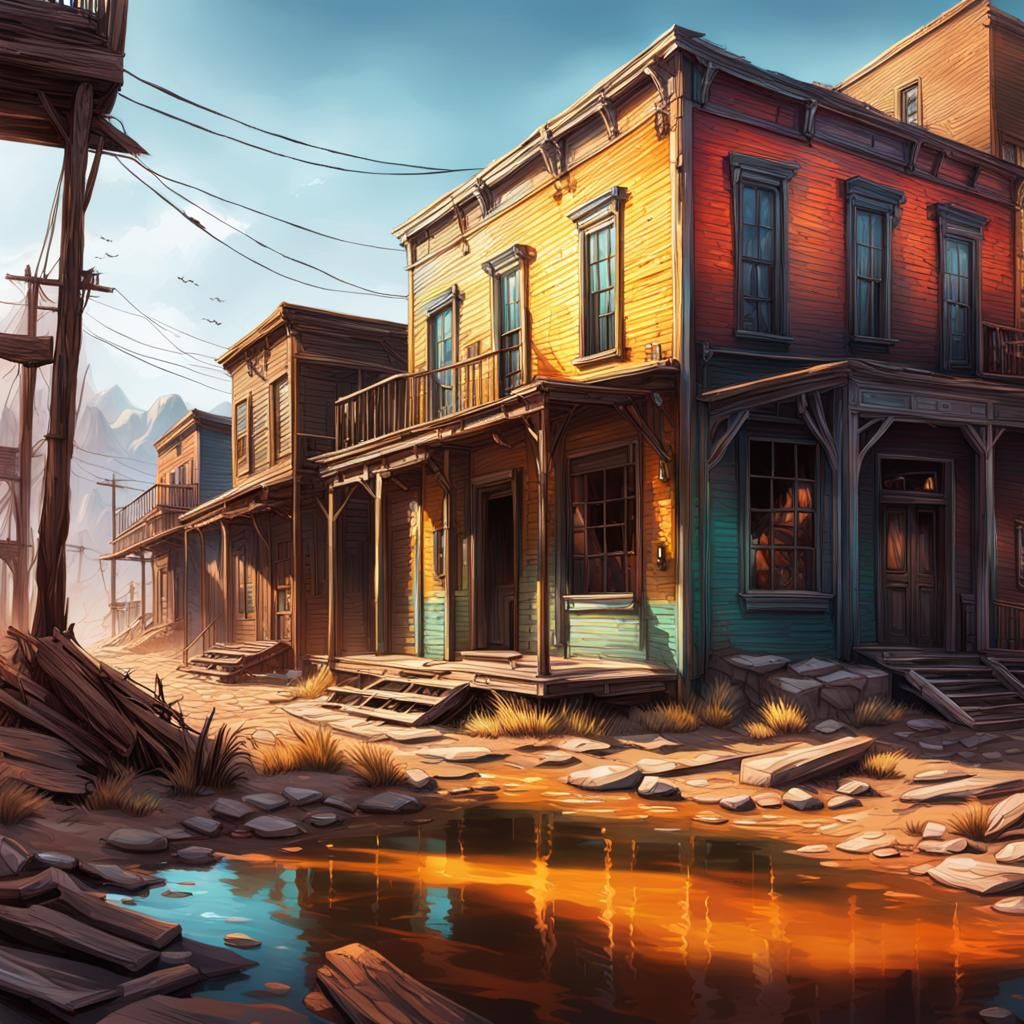 Hyperrealistic Ghost Town Concept Art