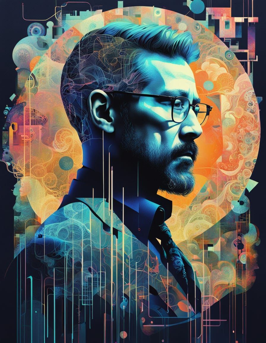 Futuristic CEO Portrait in Mixed Media Style