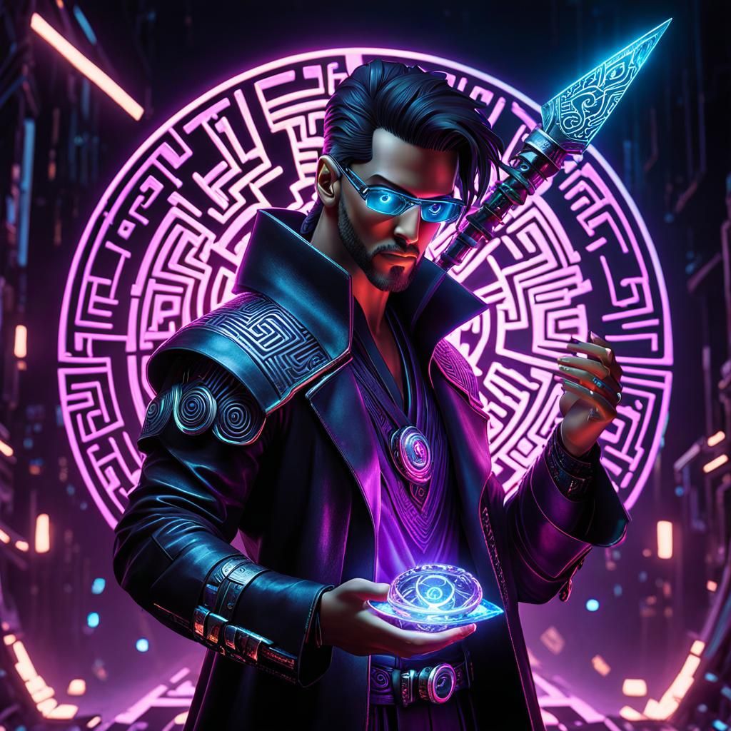 Arcane Sorcerer in Cyberpunk Precisionism Style