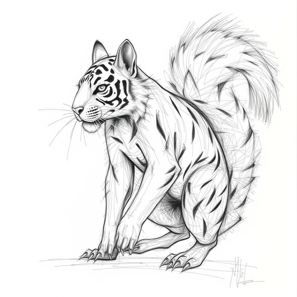 Squirrel-Tiger Hybrid: Pencil and Ink Sketch