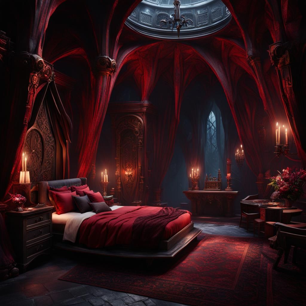 Vampire Cave Bedroom in Detailed Matte Painting