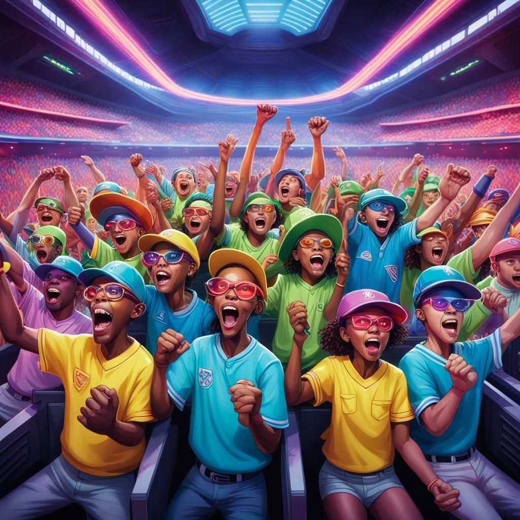 Alien Baseball Fans Cheer in Futuristic Stadium