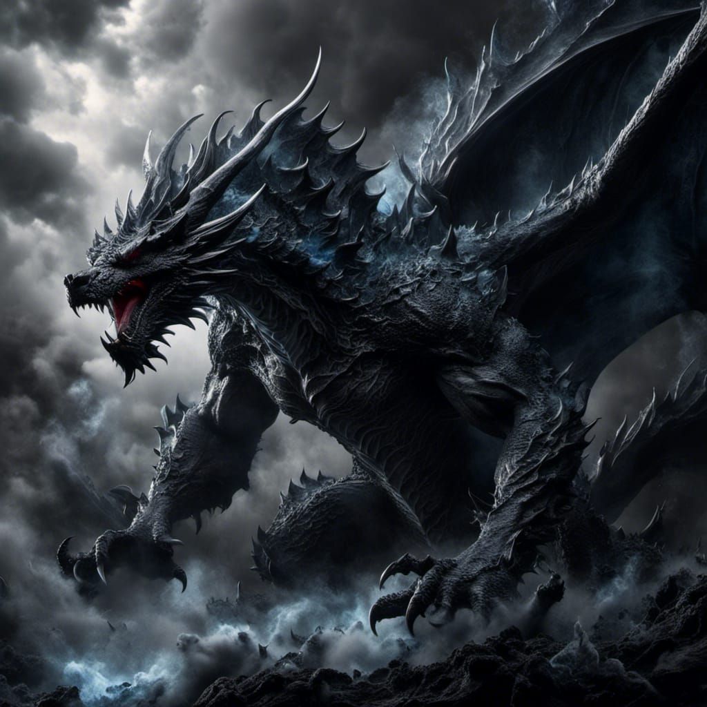 Frosty Demon Dragon-Bear in Dark Smoke