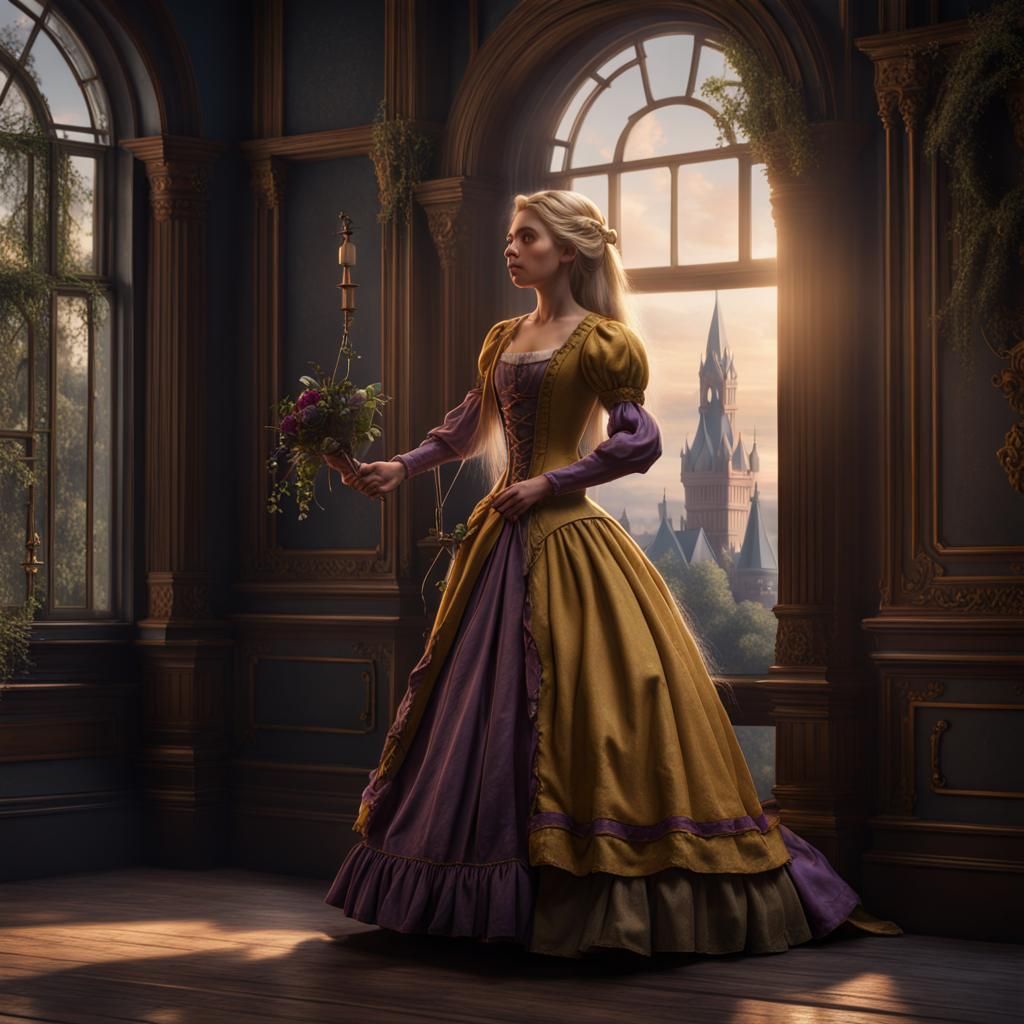 Victorian Rapunzel Hyperrealistic Detailed Matte Painting