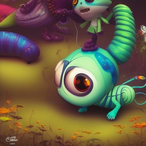Cute Caterpillar Chibi in Japanese Pop Surrealism