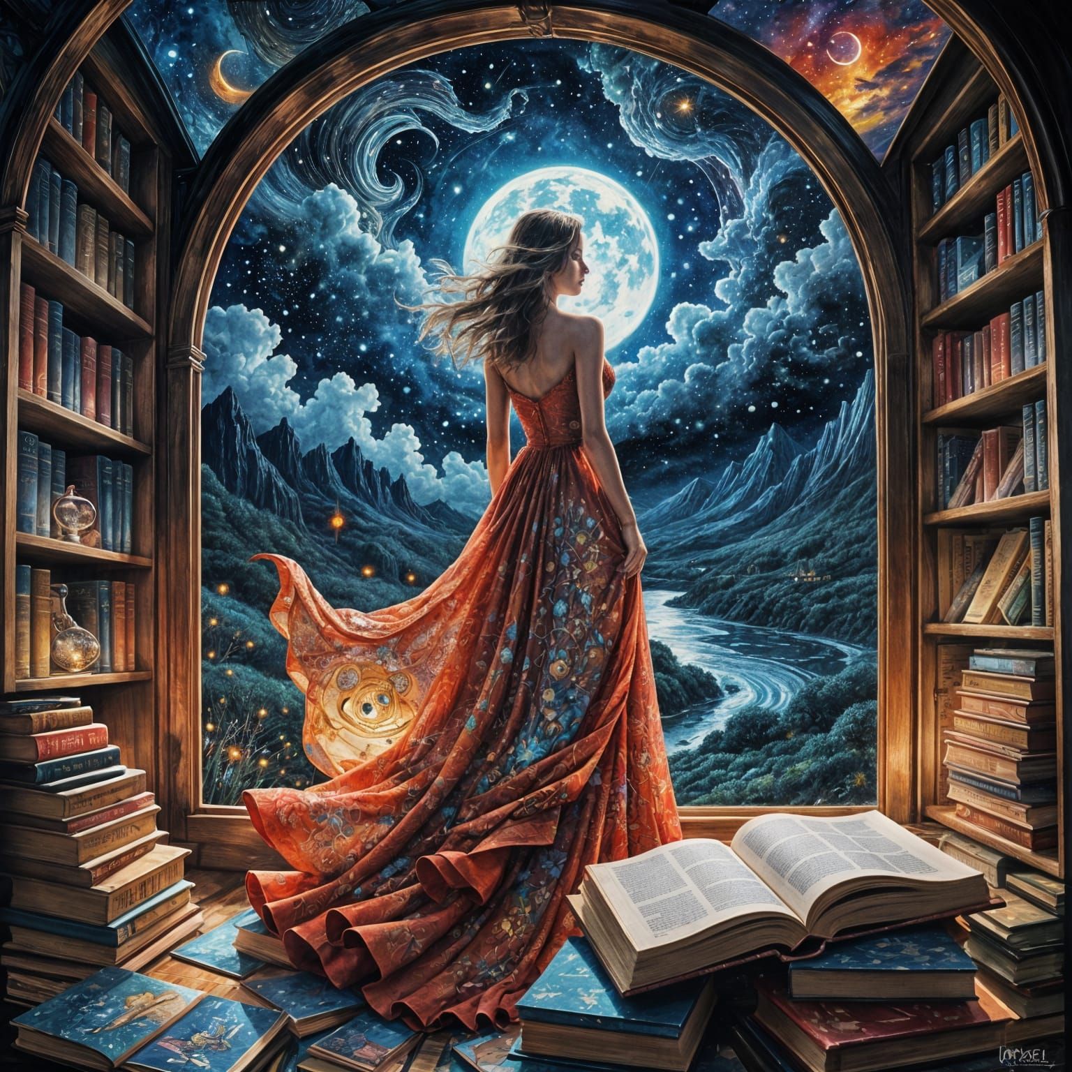 Fantasy World Emerges from Book in Watercolor