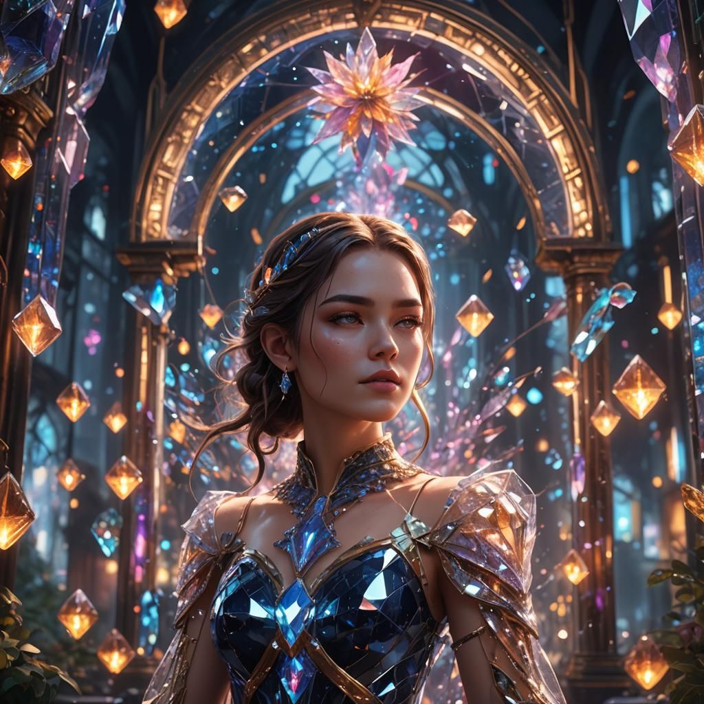 Radiant Crystal Girl: A Detailed Matte Painting