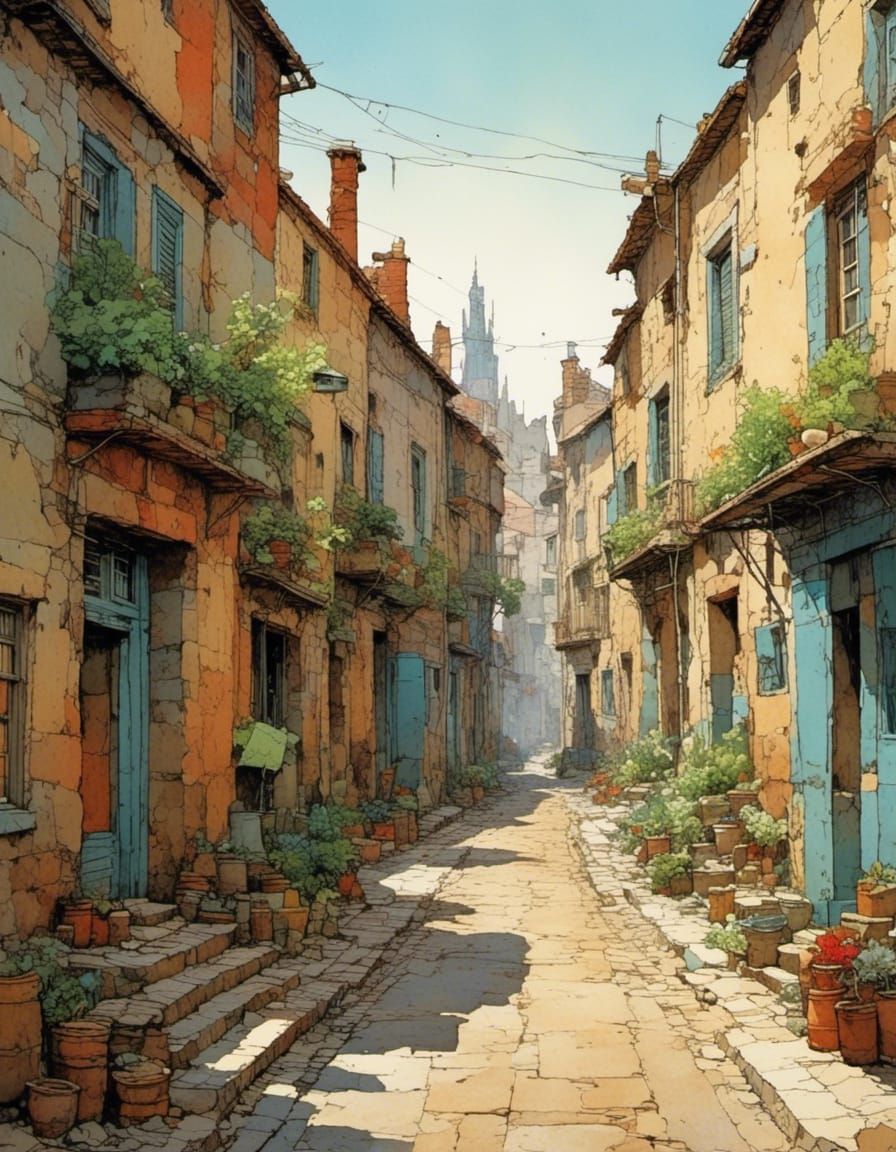 Serene 19th-Century European Street Scene