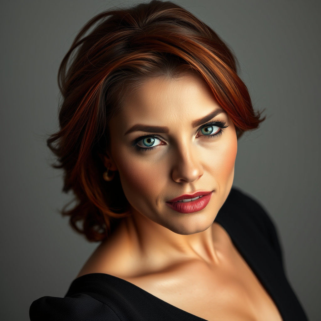 Strong Redhead Woman Lifts Man: Hyperrealistic Portrait