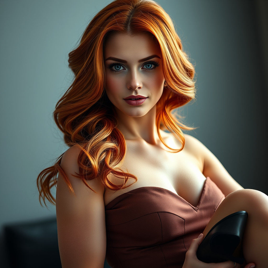 Confident Redhead Lifts Man: Hyperrealistic Portrait