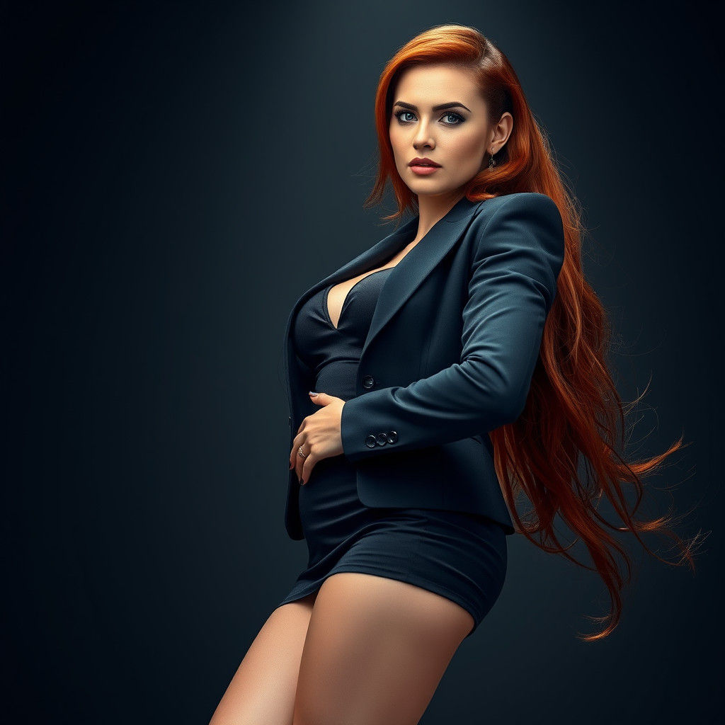 Confident Redhead Lifts Man in Hyperrealistic Portrait