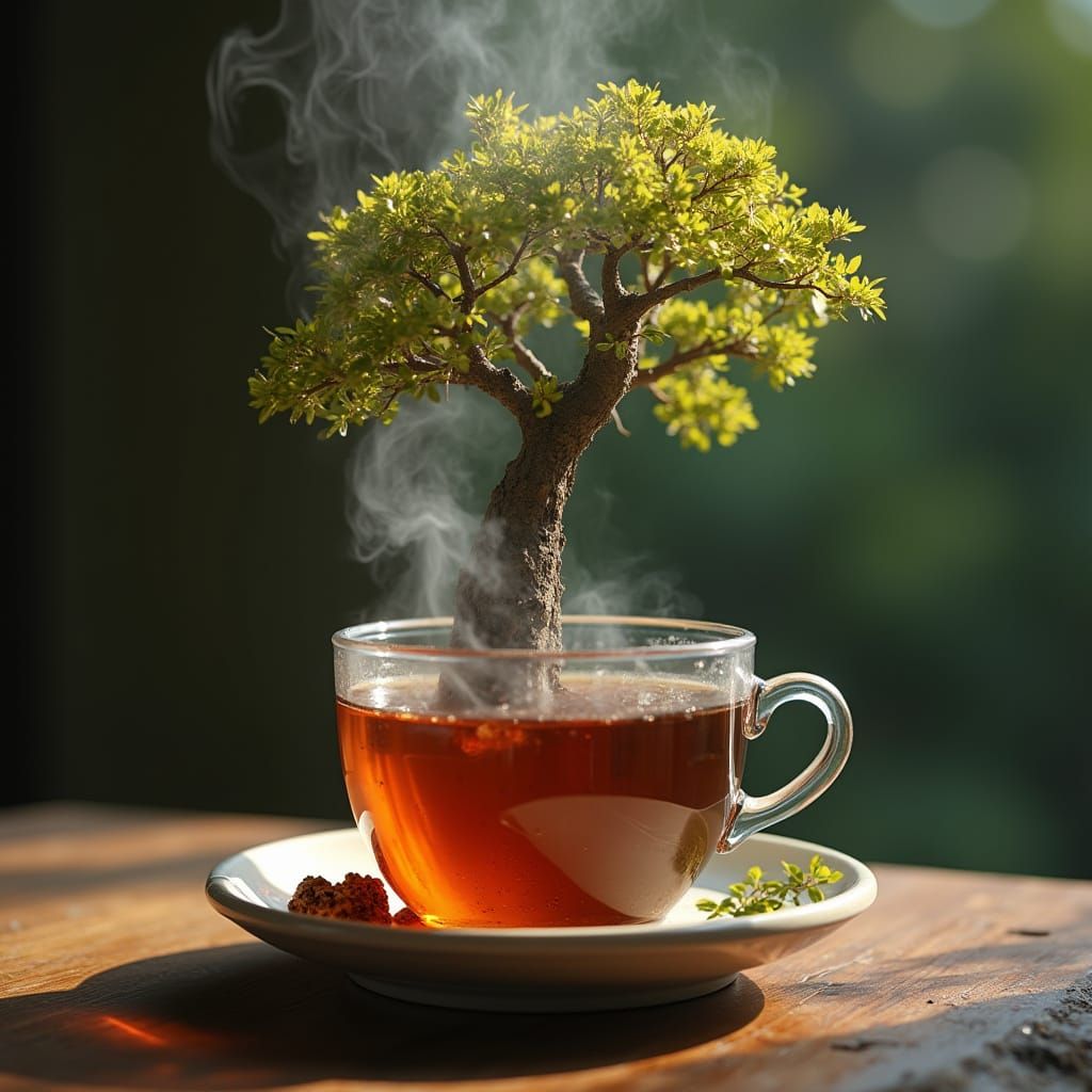 Tea Steam Forming a Tree: Digital Art