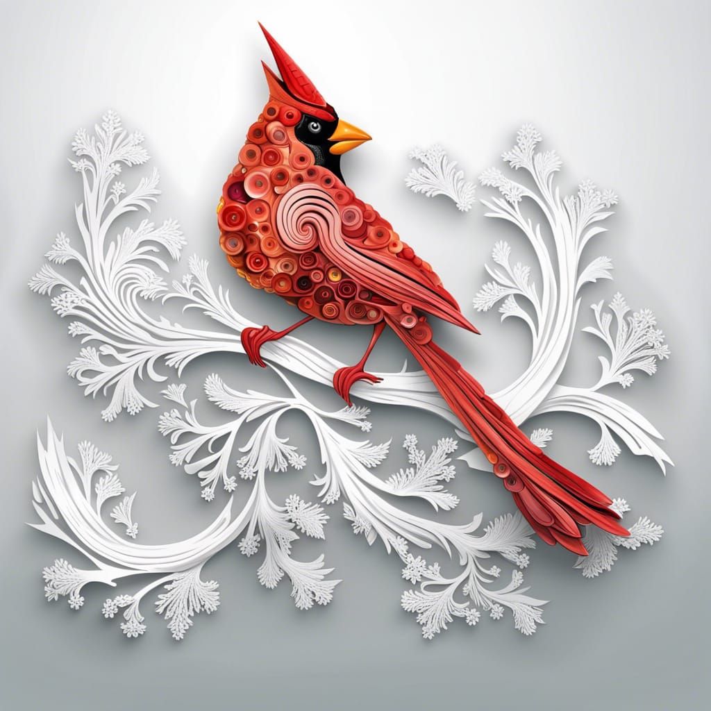 Mosaic Cardinal Sculpture on Snowy Branch