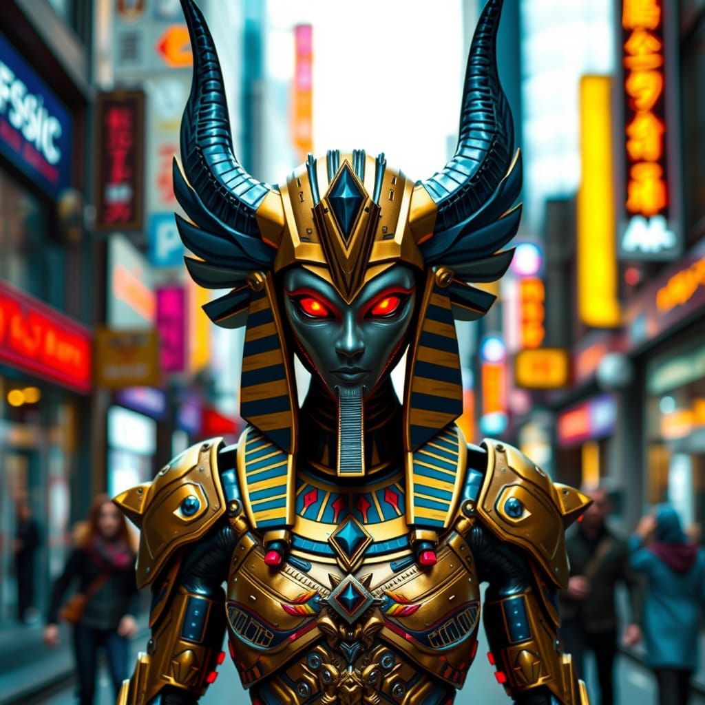 Futuristic Pharaoh Meets Cyberpunk City
