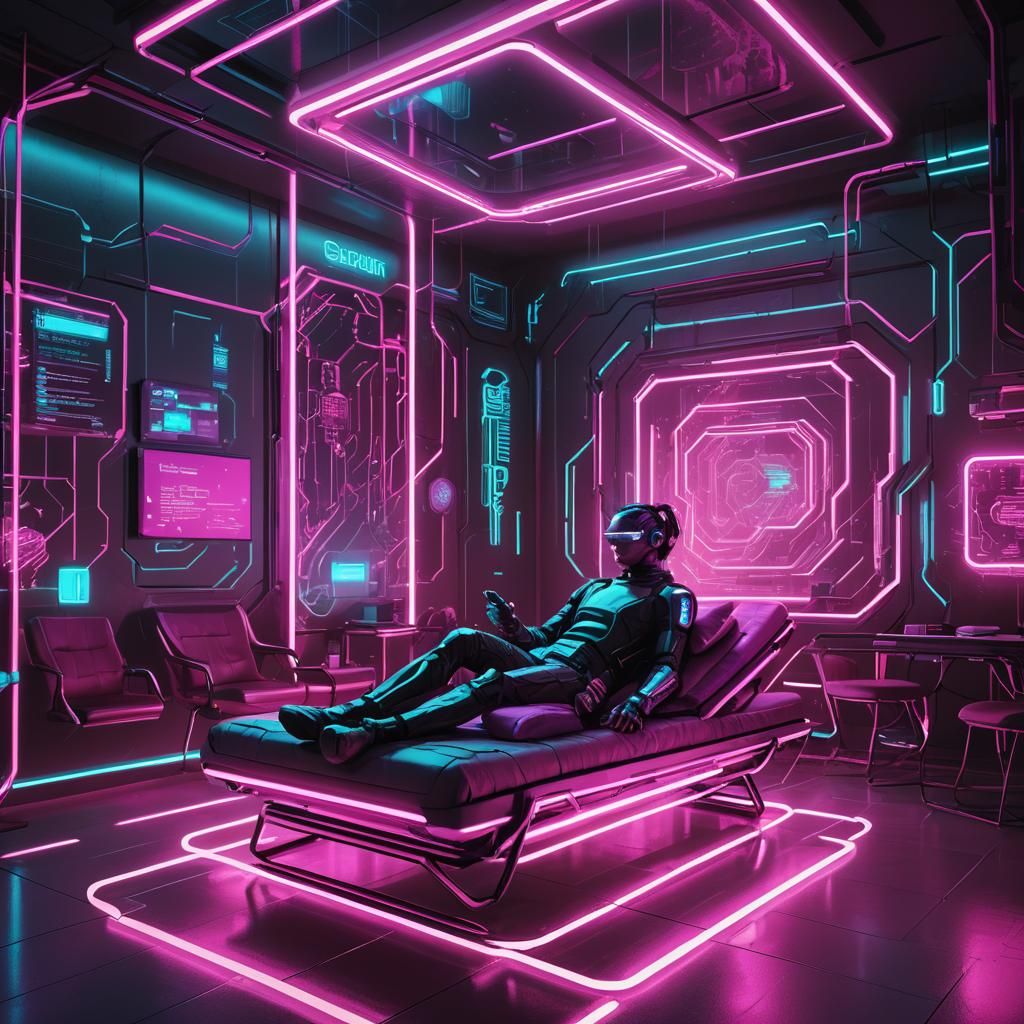 Cyberpunk Suite with Fluorescent Lights and Neon Accents
