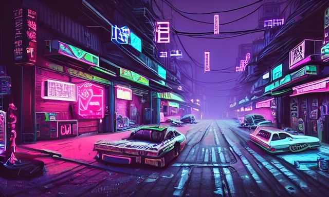 Cyberpunk Auction Shop in Dystopian Slum