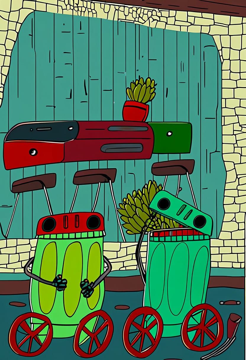 Rusty Bin Bots Enjoy Wine in a Deserted Bar