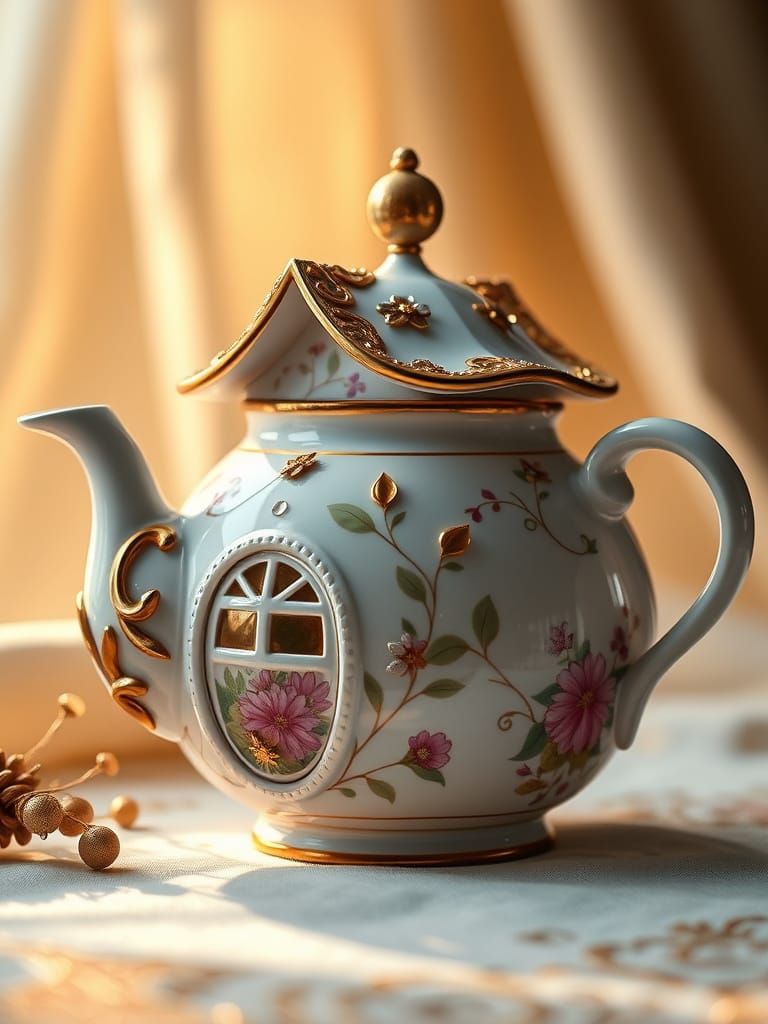 Stunning Porcelain Teapot in Whimsical Floral Patterns