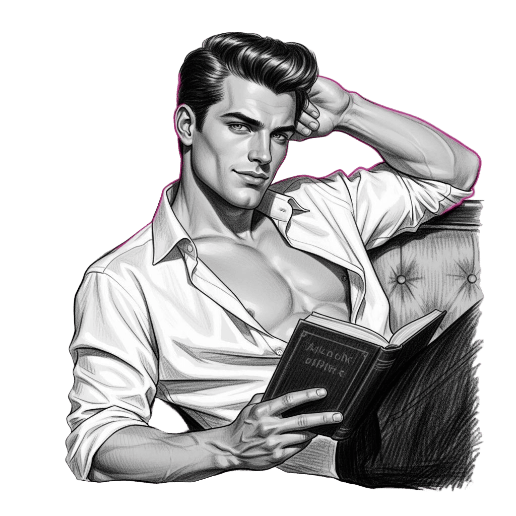 Glamorous Male Character in 1950s Pin-Up Charcoal Drawing