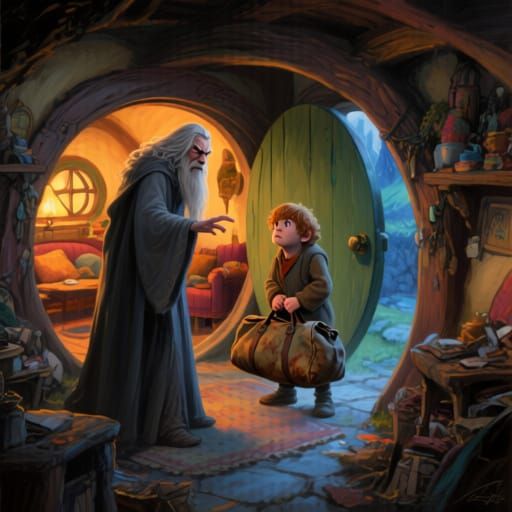 Gandalf Confronts Bilbo in Cluttered Hobbit Home