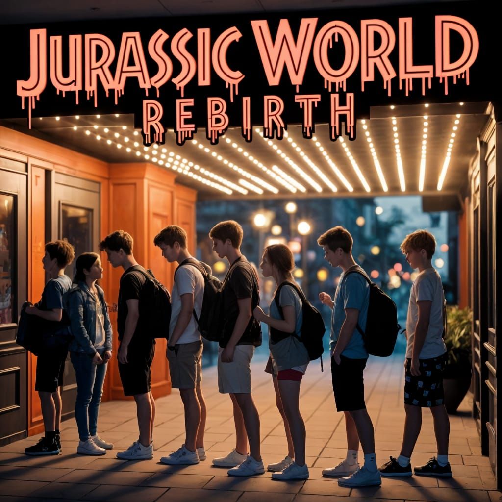 Teenagers Await Jurassic World Rebirth in Cinema Queue