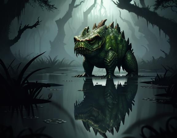 Menacing Bullywug Emerges from Shadowy Swamp