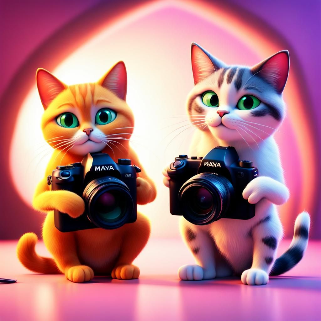 Cats Taking Photos as 3D Digital Art