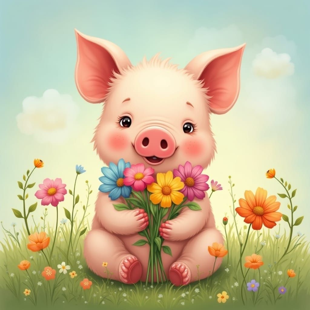 Charming Piglet in Whimsical Garden