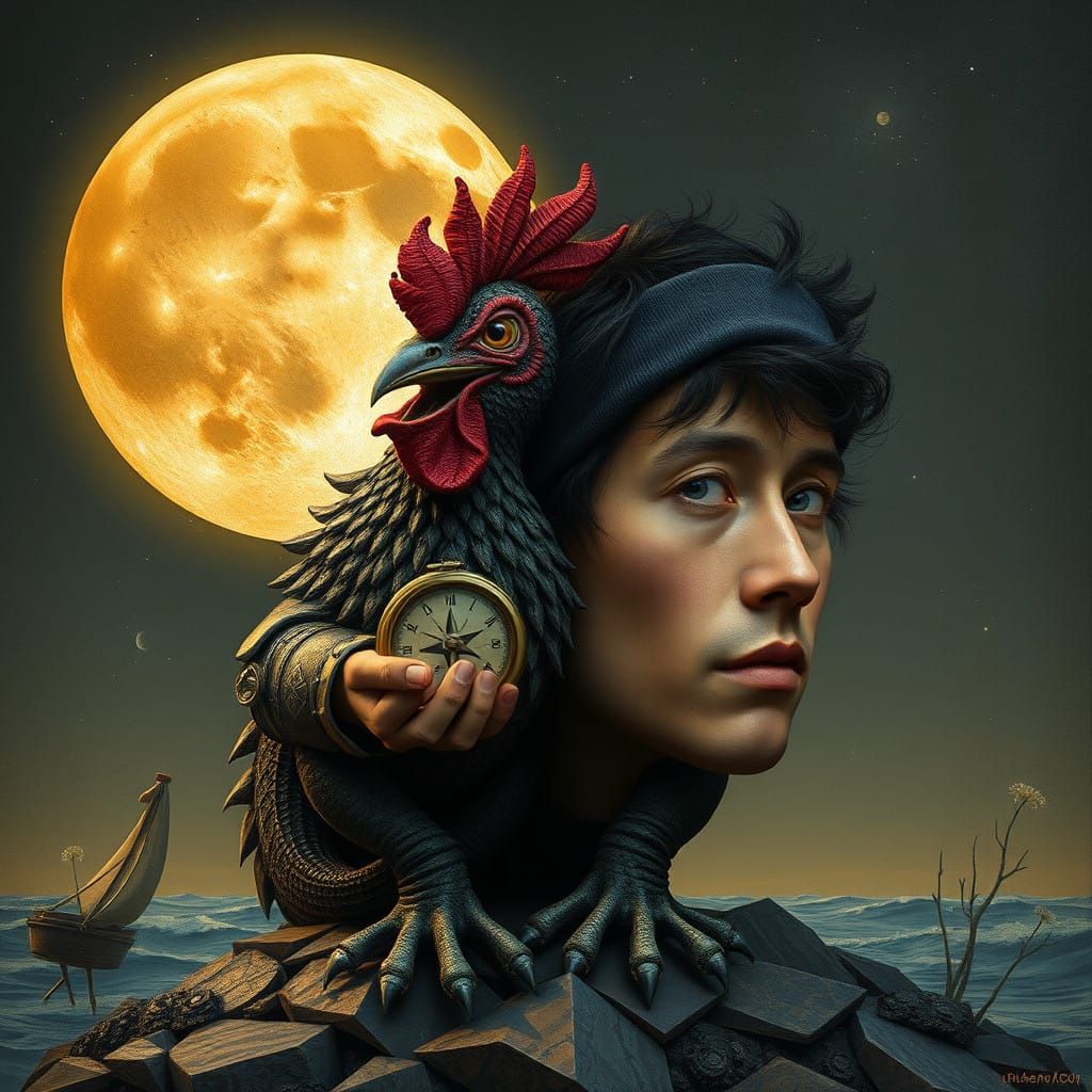 Whimsical Time Traveler's Quest in the Style of Folk Art