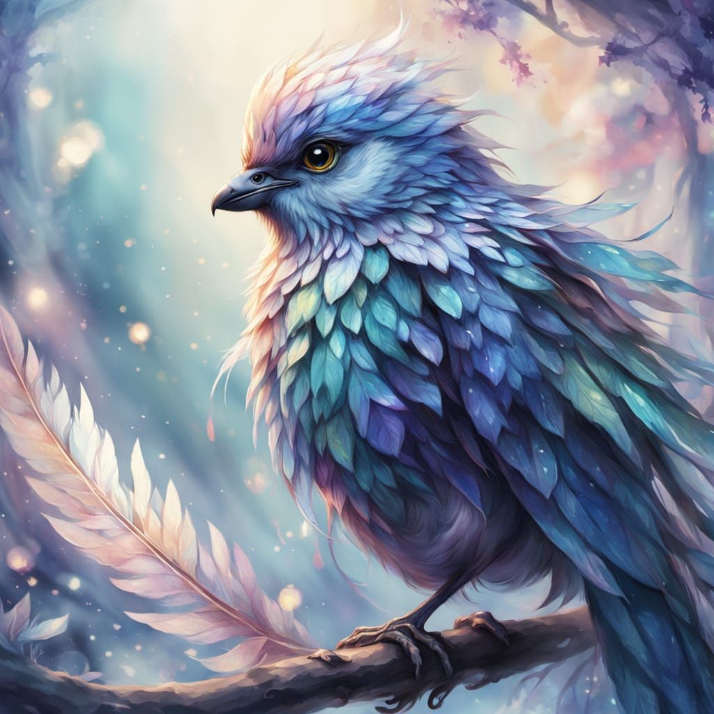 Enchanted Bird with Ethereal Feathers in Dreamy Fantasy Art