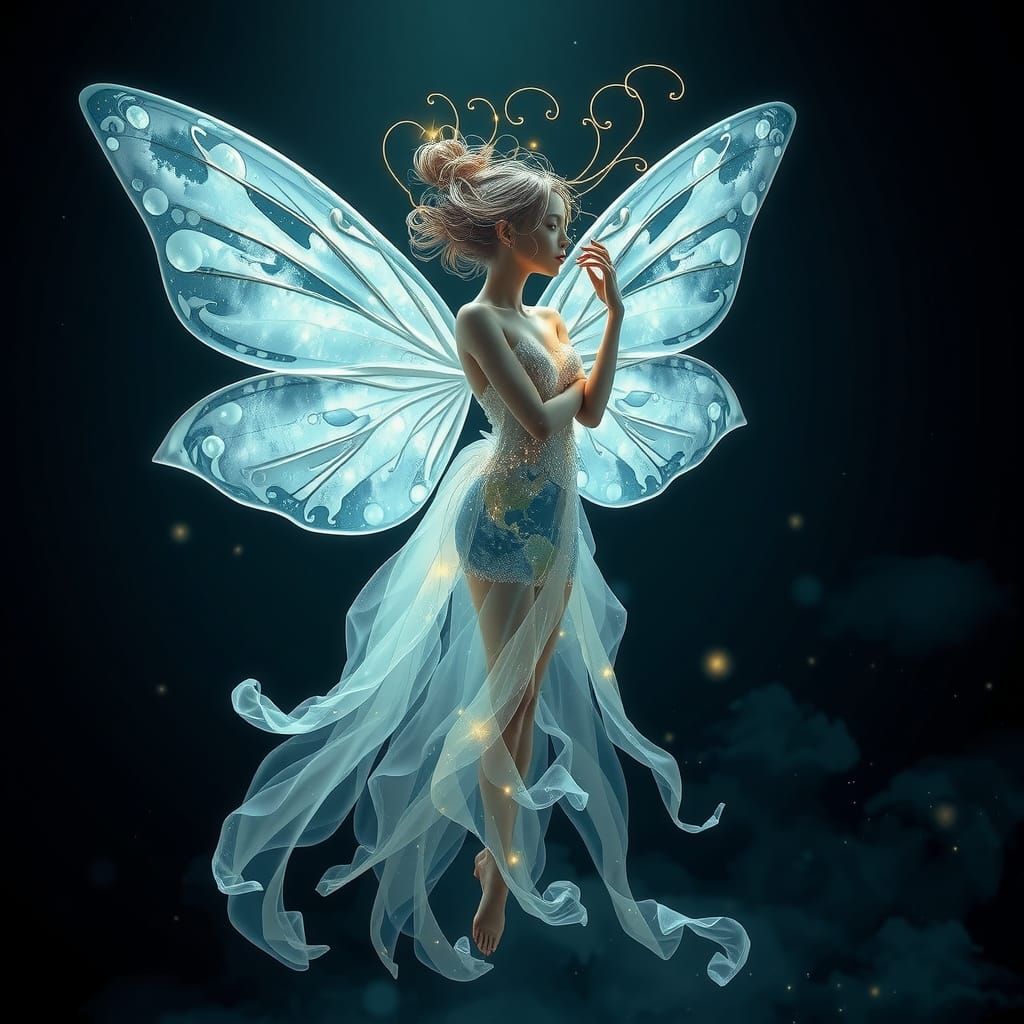 Celestial Fairy with Aurora Wings, Hyperrealistic Art