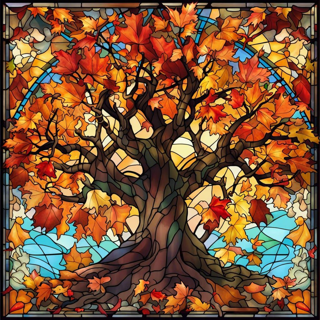 Stained Glass Maple Tree in Anime Style