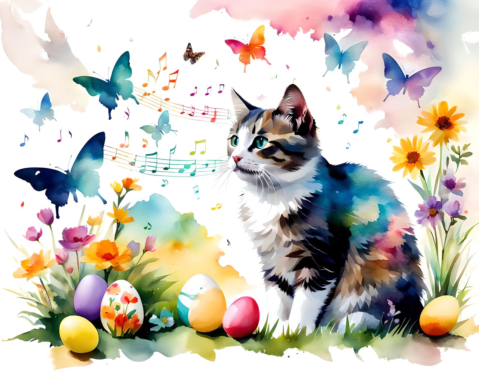 Double Exposure: Kitten's Easter Egg Hunt in Aquarelle