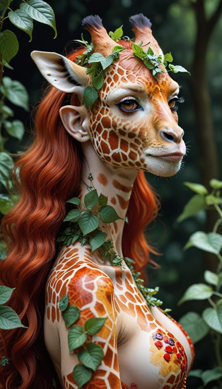 Giraffe Goddess in Post-Apocalyptic Elegance, Inspired by Kl...