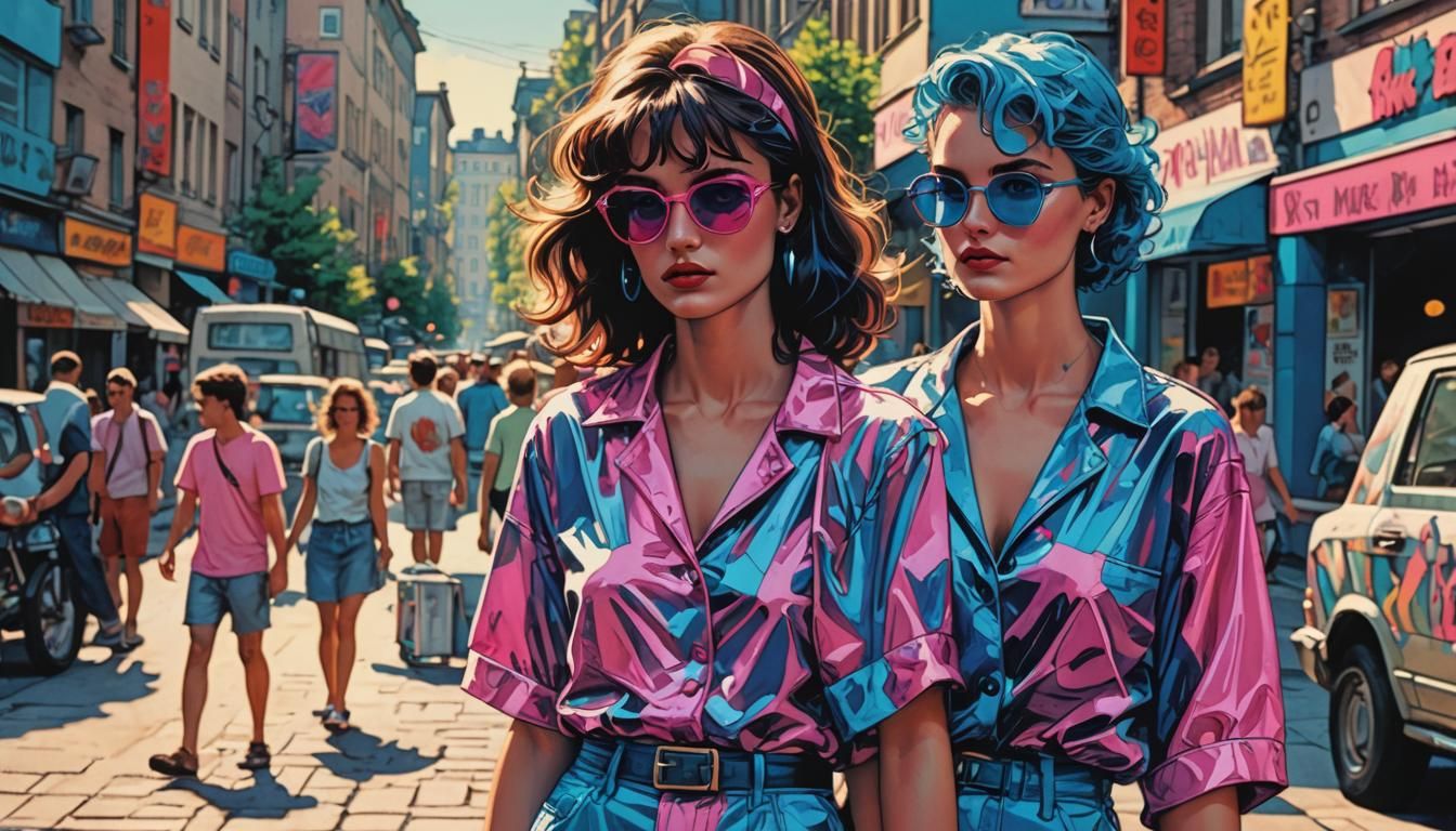 Model Posing in Warsaw Street as Comic Book Art