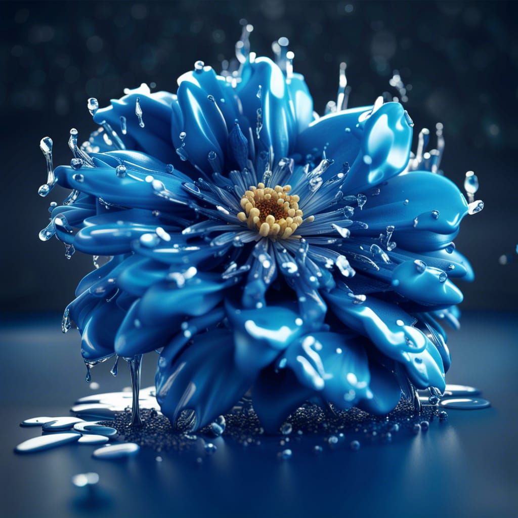 Hyperrealistic Blue Flower Dripping with Icicles