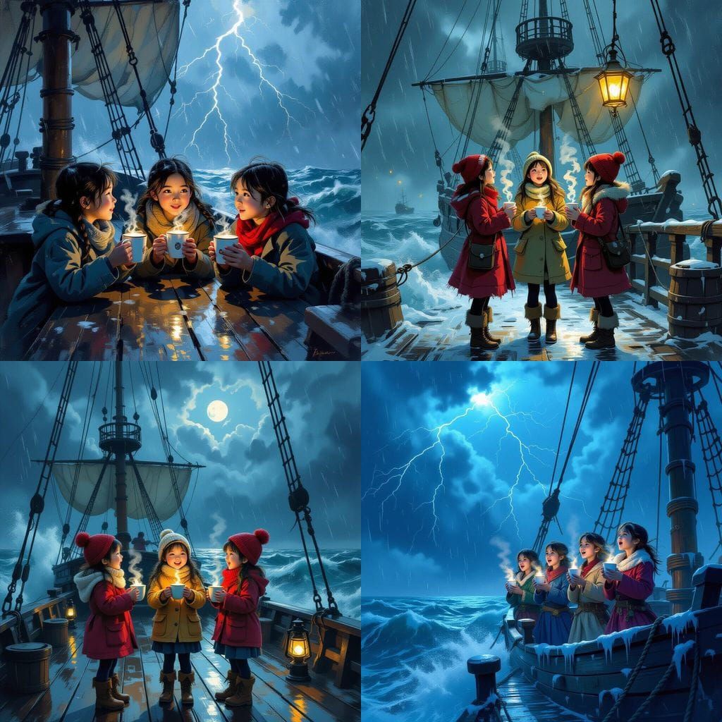 Girls Sing on Icy Pirate Ship During Storm