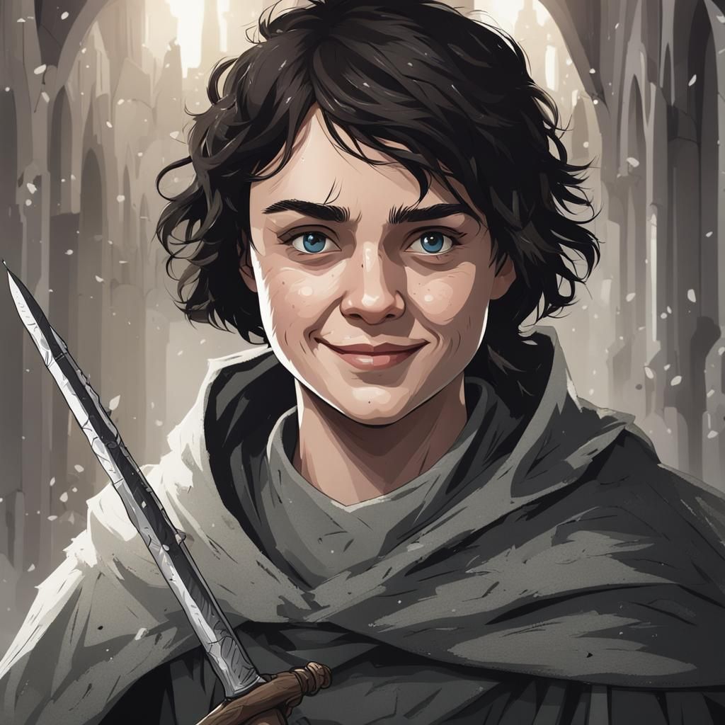 Medieval Woman with Sword and Cloak Portrait