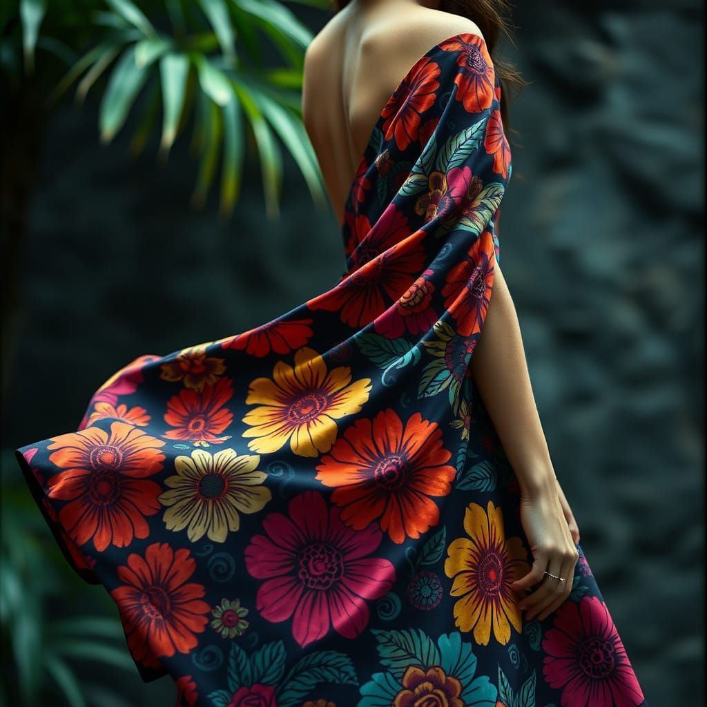 Bold Floral Batik Dress in Cinematic Elegance