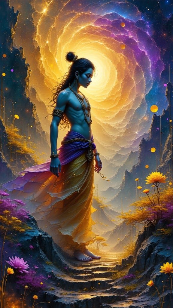 Lord Krishna as Cosmic Nebula in Psychedelic 3D Render